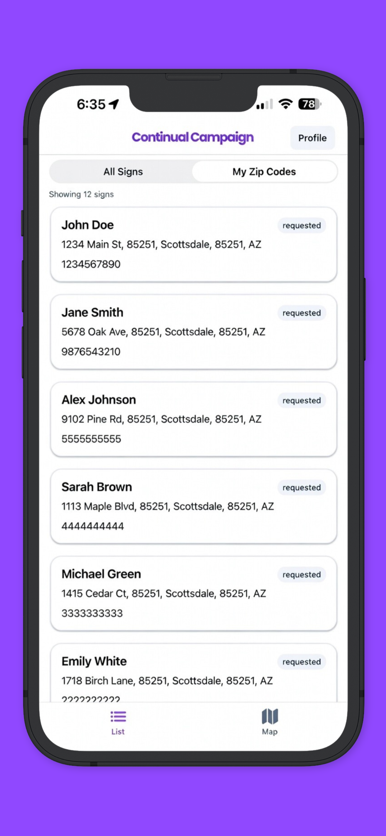 Mobile Assignment & Directions Screen