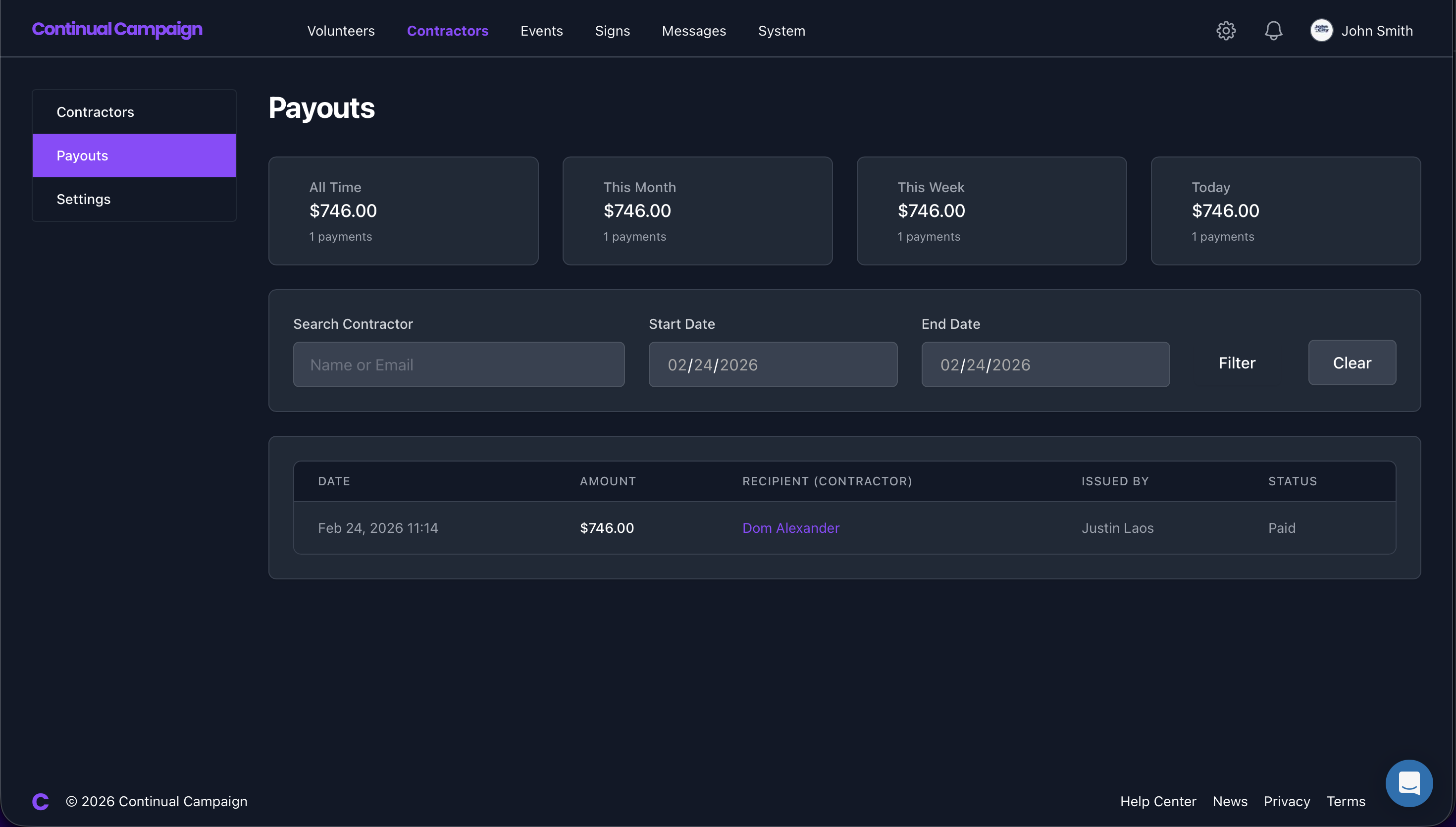 Payout Readiness & Status (dark)