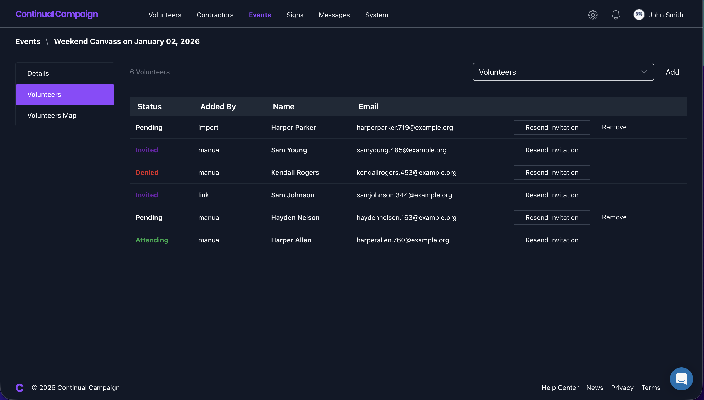 RSVP & Invite Dashboard (dark)