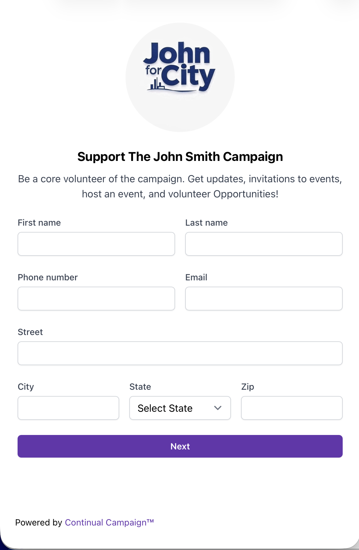 Volunteer Signup Screen